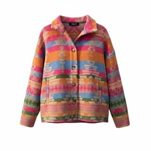Blue B Aztec Shacket Pink Orange Oversized Button Jacket Size M